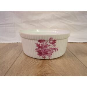VINTAGE 6.5" APILCO FRANCE PORCELAIN Pink FLORAL CASSEROLE BAKING DISH
